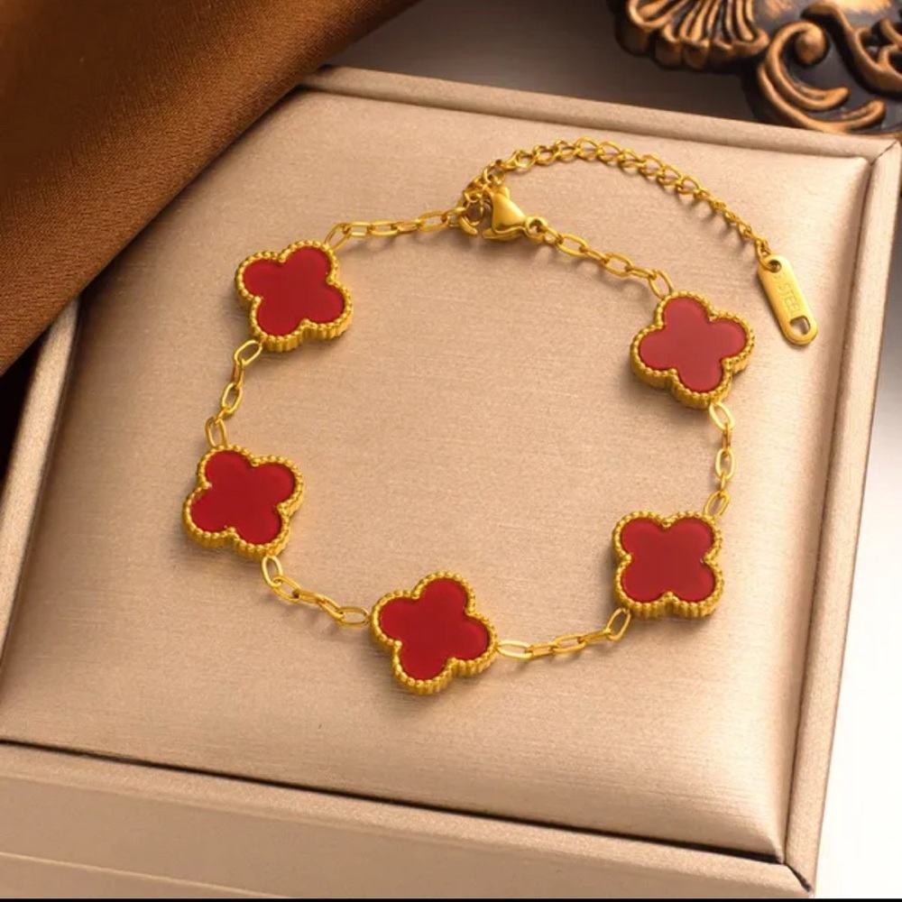 Gold and Red Clover Bracelet